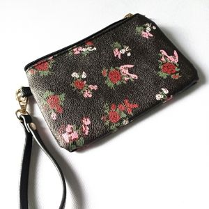 Coach black floral canvas wristlet